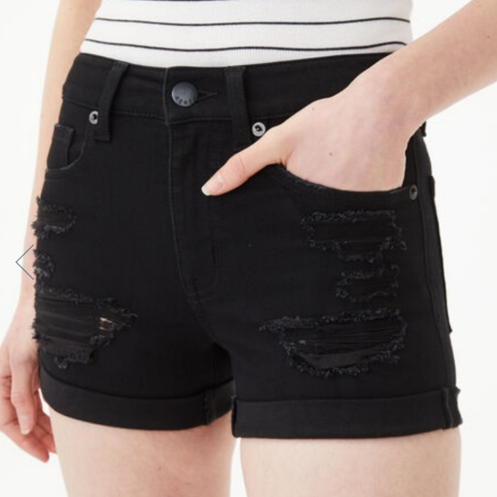 Flexible High-Rise Denim Midi Shorts